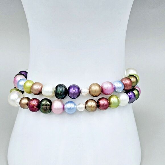 Genuine Pearl Bracelet Freshwater Double Wrap 925 Silver Clasp or Beaded Choker - Picture 3 of 9